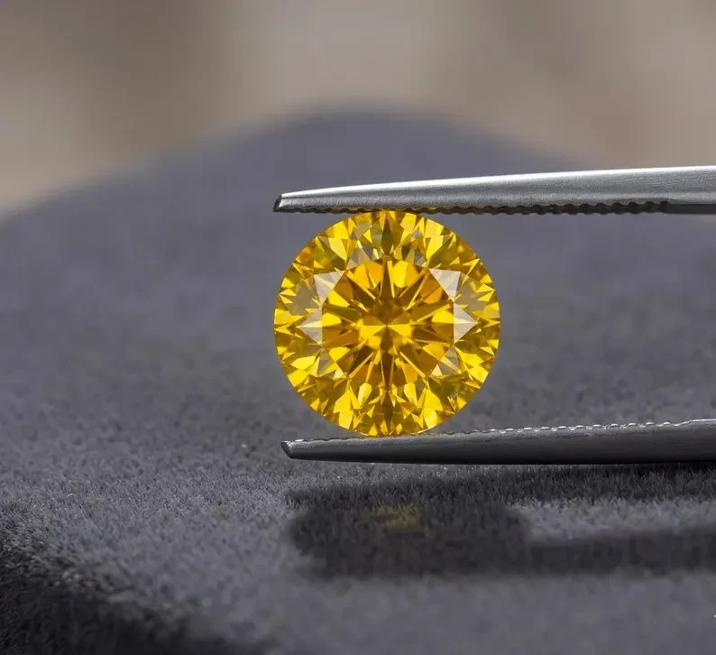 Stone Yellow Color 5.00 Ct Lab Grown Moss Diamond Portuguese Cut VVS1 yellow Color Loose ...