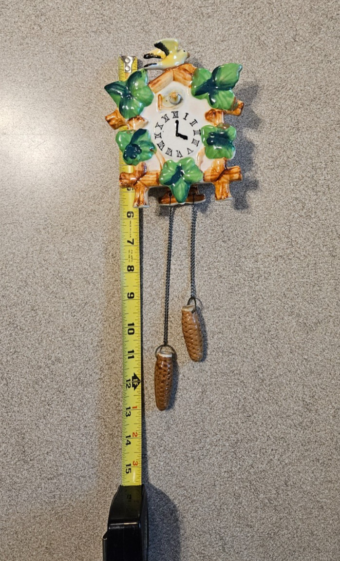 Vintage Lefton Ceramic Cuckoo Clock Hanging Wall Pocket Birds 50188 w/Sticker