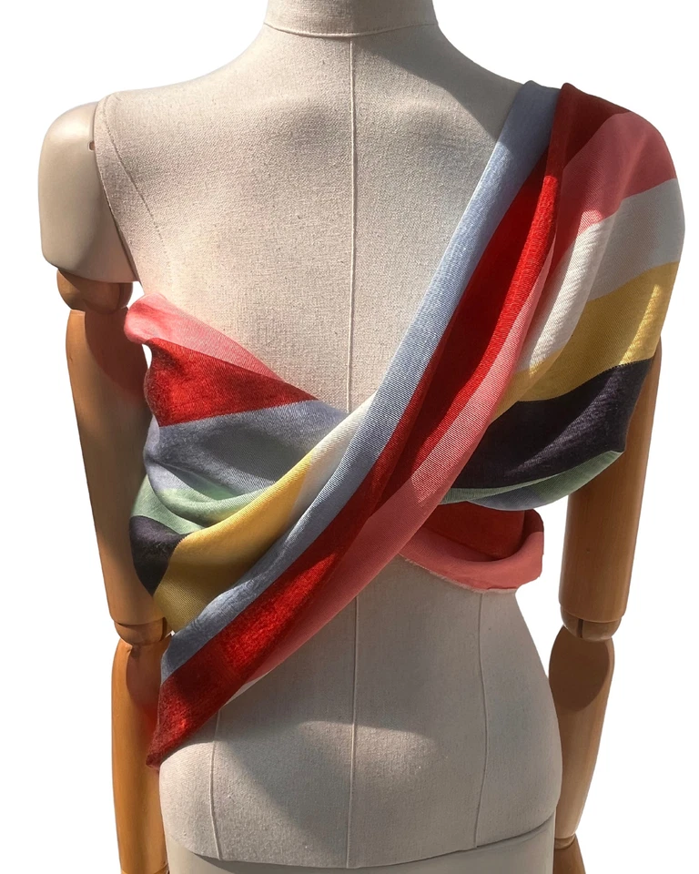 Rainbow Striped Silk Moire Fabric By 2 Meters, Watermark Patterned. - Image 2 of 4