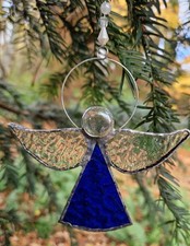 Blue stained glass angel, lovely unique hand crafted gift