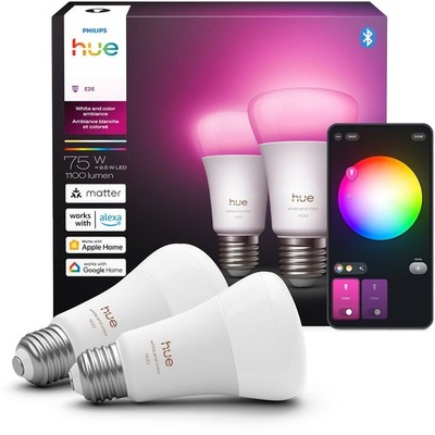 Philips Hue A19 1100 Lumens White and Color Ambiance Bulbs 2-Pack