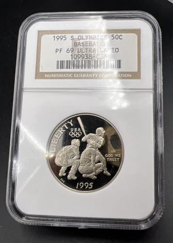 1995 S 50c Olympics Baseball Copper Nickel Half Dollar Coin PF69 NGC #36