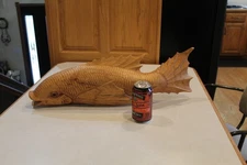 Hand Carved Wooden Japanese Koi Carp Fish Vintage Rustic 24" L x 7"H x 4" W