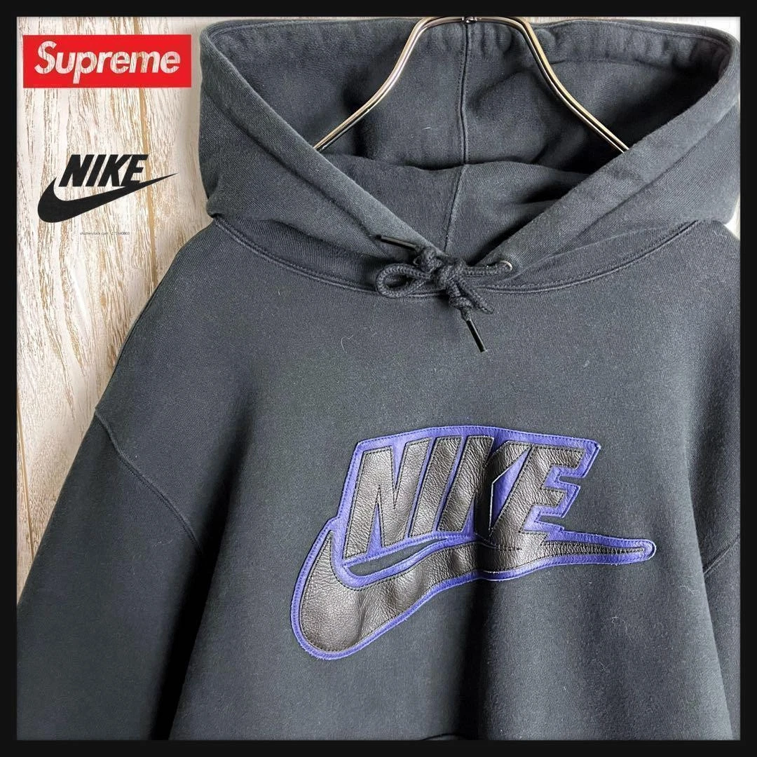 Sweat à capuche homme Supreme M collaboration limitée Nike cuir Swash grand logo fini