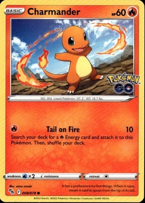 Charmander Common Pokemon GO 008/078 Fire Pokemon Card