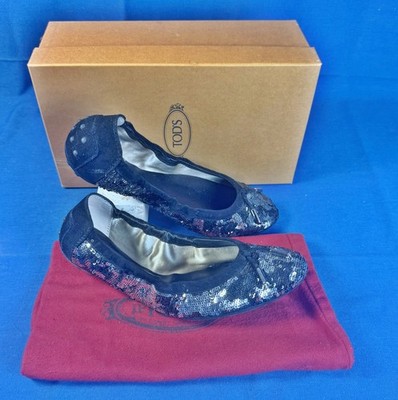 Tod's Ballerinas mit Pailletten Besatz - Schwarz - 39 - getragen