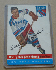 Topps Hockey Card 1954 Wally Hergesheimer New York Rangers First Year NHL