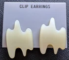 White Clip Earrings  - Vintage 80's Modernist Fashion Costume Jewelry