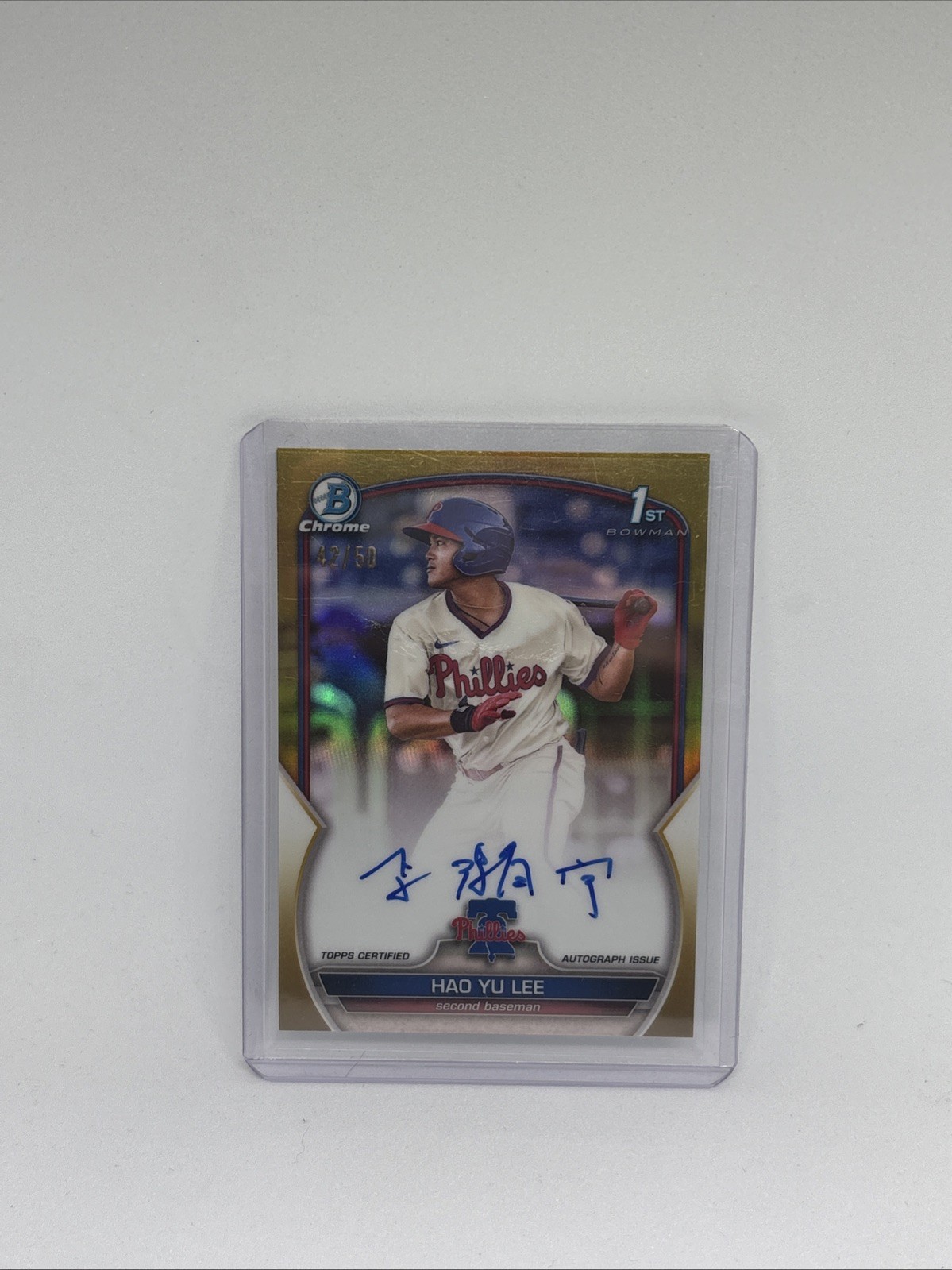 2023 Bowman Chrome Hao Yu Lee Auto Gold Refractor /50 Phillies CPA-HL