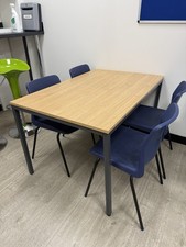 2 Rectangular Office Meeting / Canteen Table & 7 Blue Stacking Chairs Set