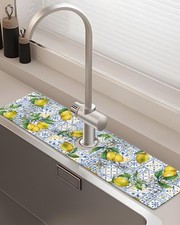 Patterned Sink Faucet Mat Kitchen Splash Guard Super 24" x 5.5", lemon-plaid