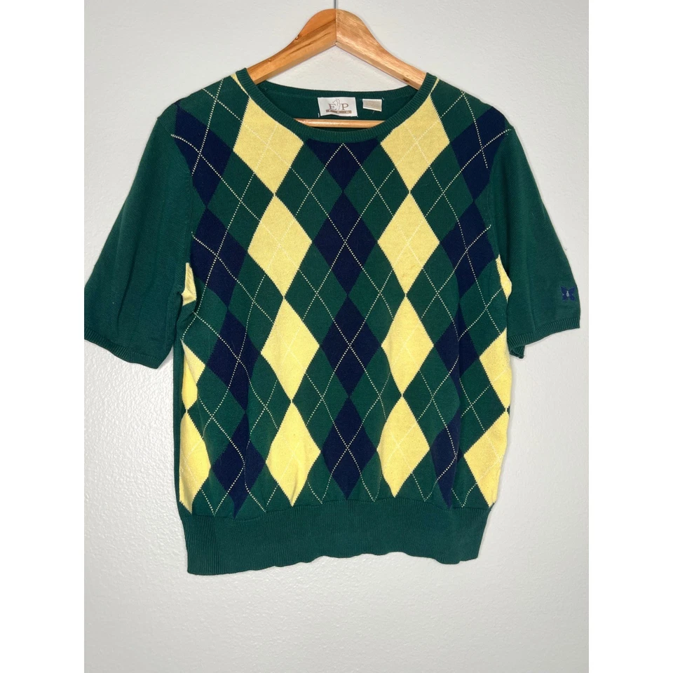 Suéter EP Pro Para Mujer DE COLECCIÓN Verde Amarillo Azul Argyle Manga Corta L G Golf Foto 2 de 4