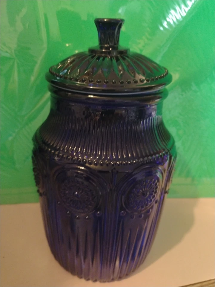 PIONEER WOMAN Cobalt Blue Glass Biscuit Jar Adeline Snack Cookie Jar - Image 2 of 4