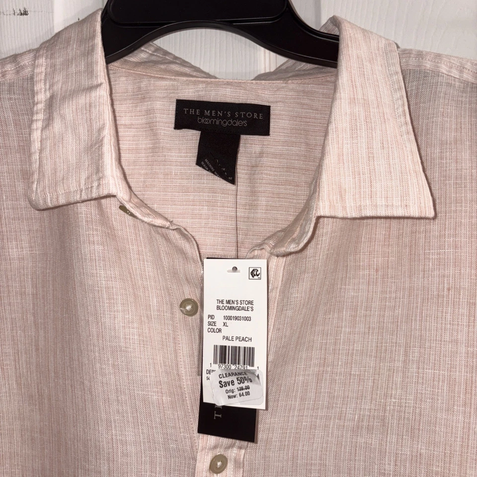 The Men’s Store Bloomingdale’s Pale Peach Stripe Linen Long Sleeve Shirt XL NWT - Image 2 of 4