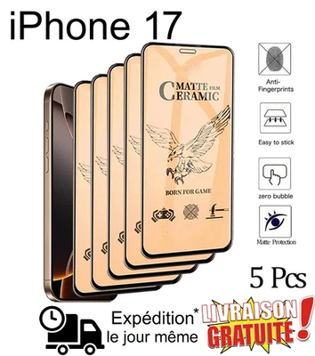 Lot 5 Films Protection iPhone 17 Mat Anti Empreinte Ultra Résistant Full Cover - Photo 1/4