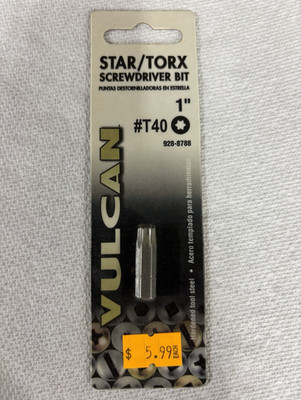 Vulcan T40 Star/Torx Screwdriver Bit S2 Steel Hardened Silver 1pc 928-8788