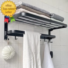 24In Towel Racks Shelf for Bathroom Foldable Wall Mounted Towel Storage
