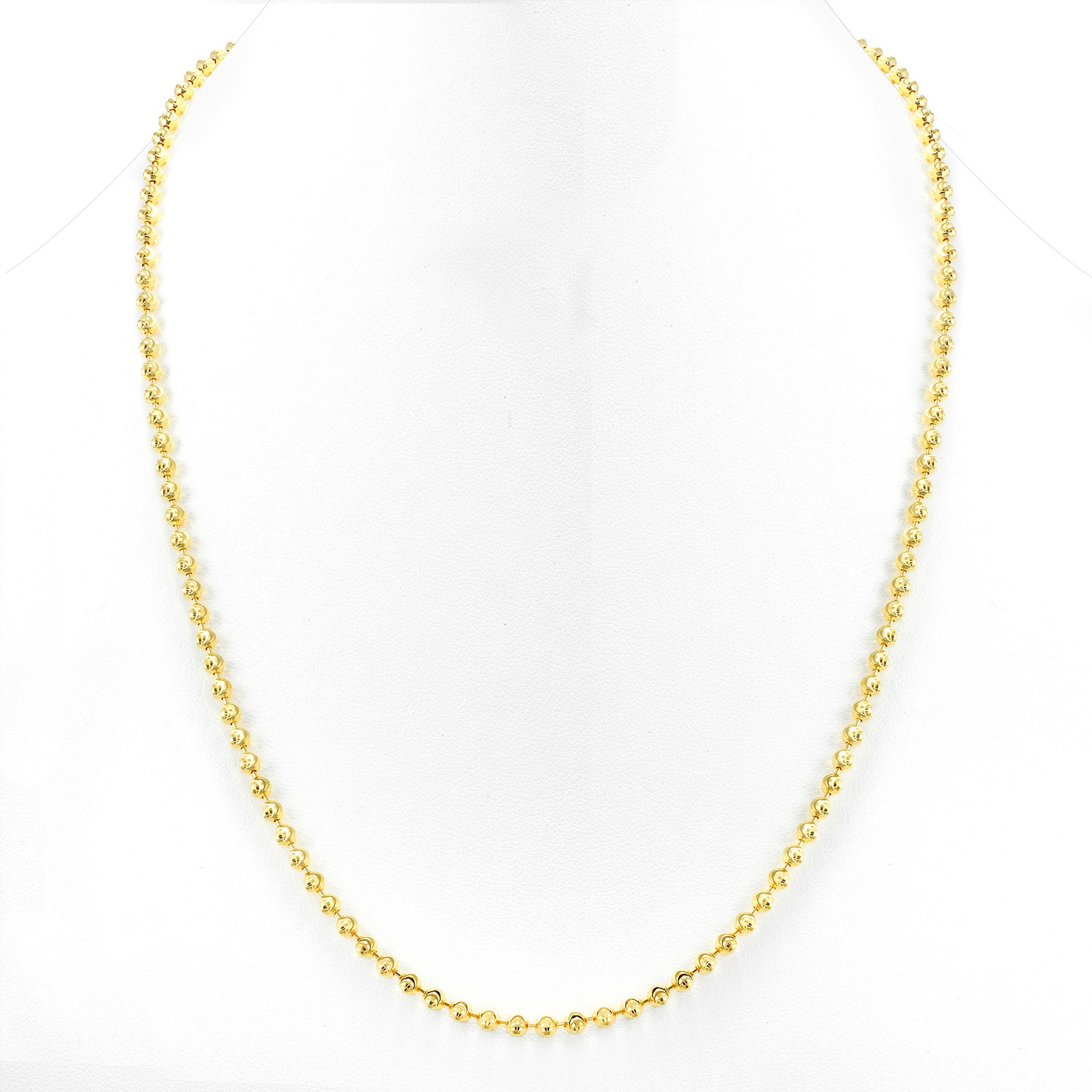 Womens 10K Yellow Gold Solid 3mm Diamond Moon Cut Bead Ball Chain Necklace 16"