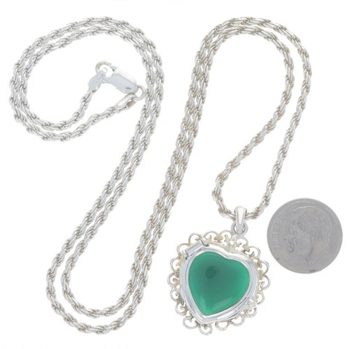 Sterling Chalcedony Quartz Interchangeable Solitaire Heart Necklace 23 3/4" 925 - Picture 5 of 10