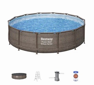 Bestway Power Steel Deluxe 14 ft. Round 42 in. Deep Above Ground Pool Set 15123E