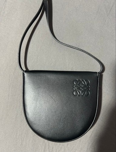 LOEWE Half Moon Leather Shoulder Bag Black Minimalist Authentic Compact