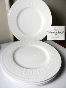 Lot De 6 Assiettes Plates Villeroy & Boch Cellini - Porcelaine Blanche à Motif Relief