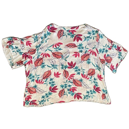 WOMAN WITHIN Womens Top Blouse PLUS 2X Short Sleeve PINK BLUE FLORAL PRINT - Picture 4 of 8
