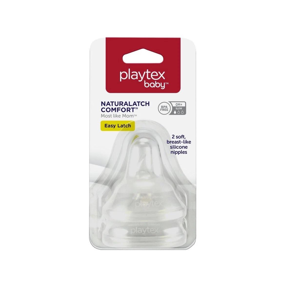 2 PK Playtex Naturalatch Comfort Silicone Bottle Nipples 6M Fast Flow