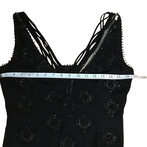 Vintage Badgley Mischka Damen schwarz Hand Perlen einzigartiger Ausschnitt Cocktailkleid 8 - Bild 5 von 9