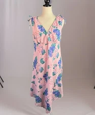 Vintage Jennifer Lauren Dress M Pink Blue Floral Sleeveless Asymmetrical V-Neck