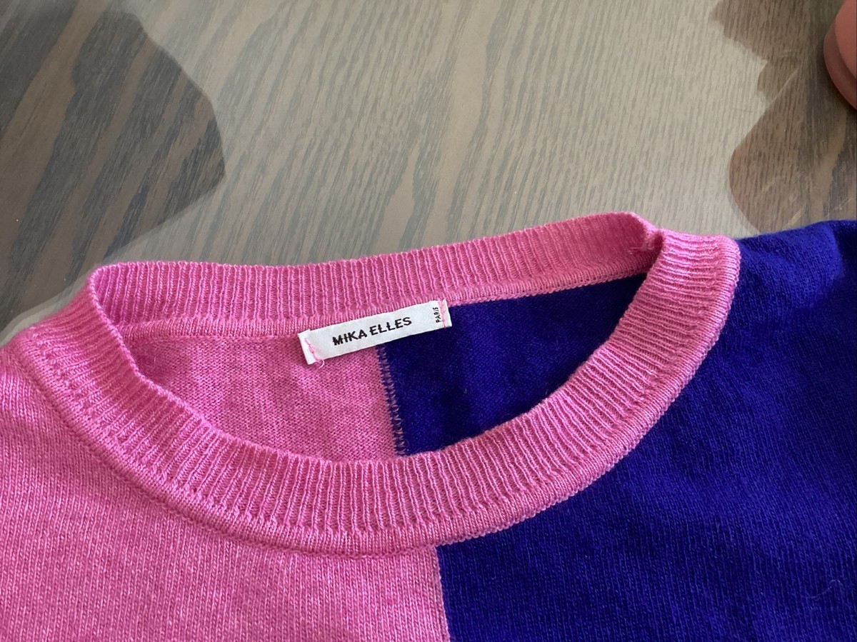 Pull MIKA ELLES taille 38/40 laine cachemire rose bleu et gris