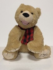 F.A.O. Schwarz plush Large Teddy Bear with Winter red black plaid scarf