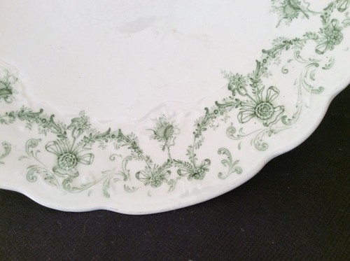 ancien compotier et ravier porcelaine anglaise signer England guirlande verte - Imagen 6 de 21