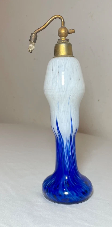 Antiguo checoslovaco soplado a mano vidrio perfume botella atomizador de latón Foto 4 de 4