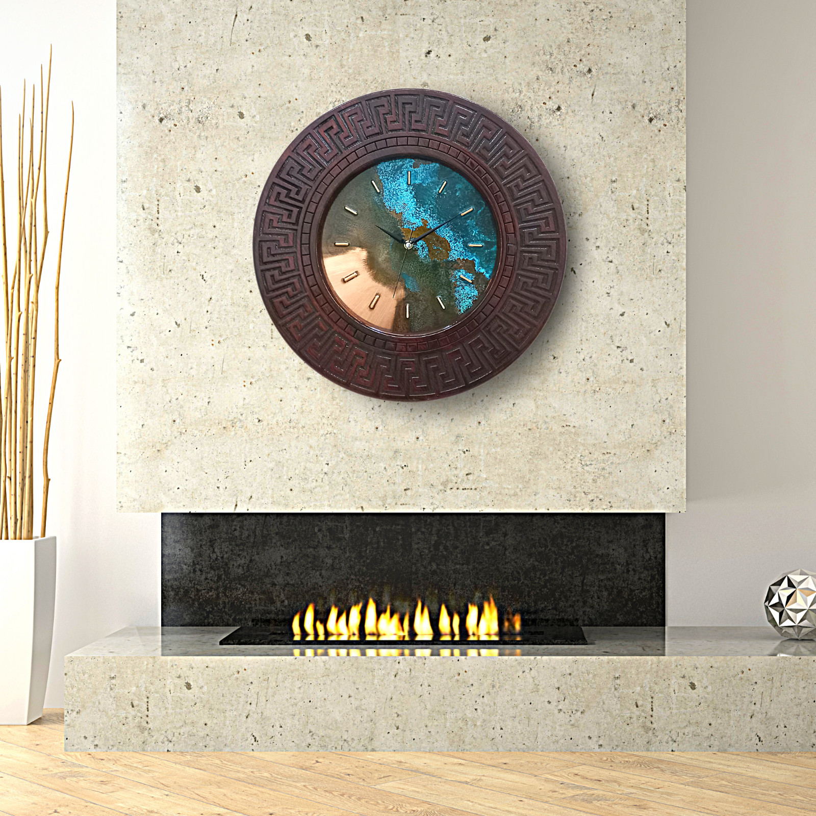 Large Mid Century Modern Copper & Wood Original Large Wall Clock Wall Decor