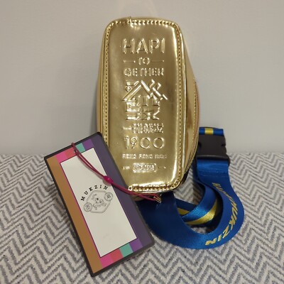 Rare Harbin X Mukzin Gold ''Hapi Together'' Fanny Waist Pack w/ Blue Nylon Strap