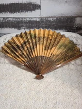 Vintage Hand Painted Oriental  Chinese Decorative Wall Art Fan 23x13 (Open)