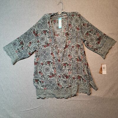 Mason And Belle Laria Womens Multicolor Floral Crochet Kimono Blouse Top Size 1X