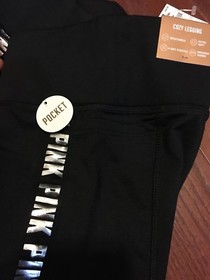 M Victoria&rsquo;s Secret PINK Fleece Lined Leggings Warm Black Logo Yoga Pants Medium