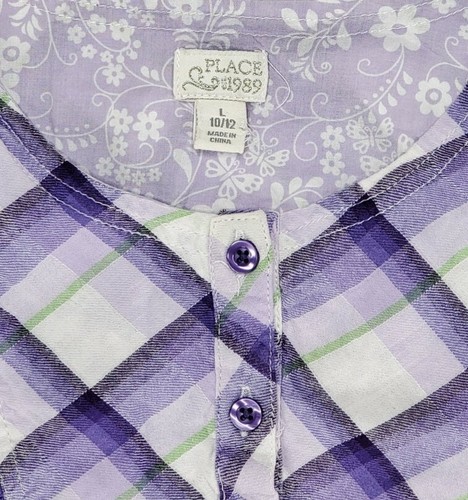 The Childrens Place Girls Purple Plaid Lightweight Blouse Top Sz L(10/12) EUC - Picture 3 of 3