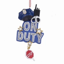 KURT S. ADLER 5" HAND PAINTED "ON DUTY" POLICEMAN DANGLE CHRISTMAS ORNAMENT 