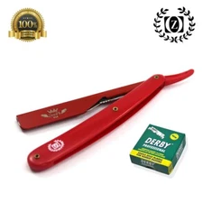 ZEEPK ALL RED BEARD CUT THROAT (SHAVETTE) STRAIGHT BARBER RAZOR 100 DERBY BLADES