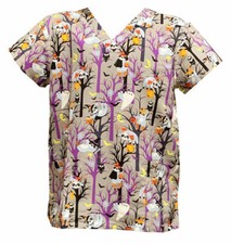 Womens Fashion Halloween Christmas Holiday Medical Scrub trick or Treat L