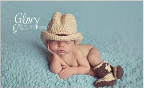 Baby Cowboy Outfit Baby Boy Cowboy Hat and Boots Set Outfits Photo Props 0-6M - Picture 1 of 6