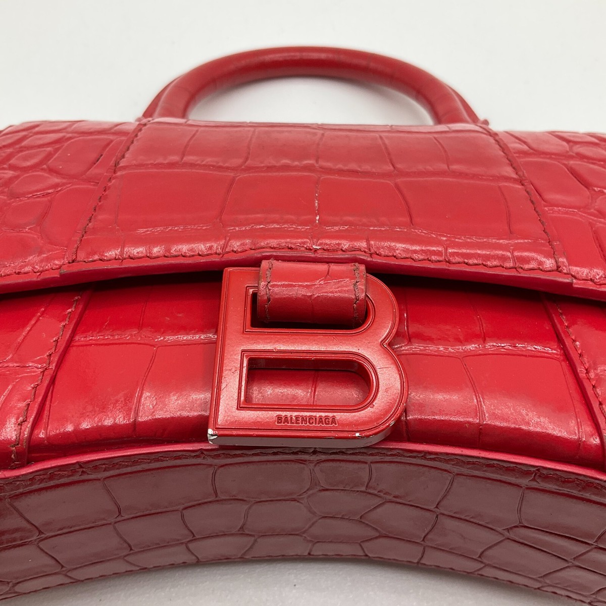 Balenciaga Hourglass XS Handbag Top Handle Crocodile