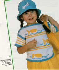 Knitting pattern copy 4539.  Childs fish motif sweater.   22-26" chest.   Cotton