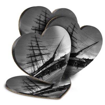 4x Herz MDF Untersetzer - BW - Cutty Sark Segelboot Schiff #39029