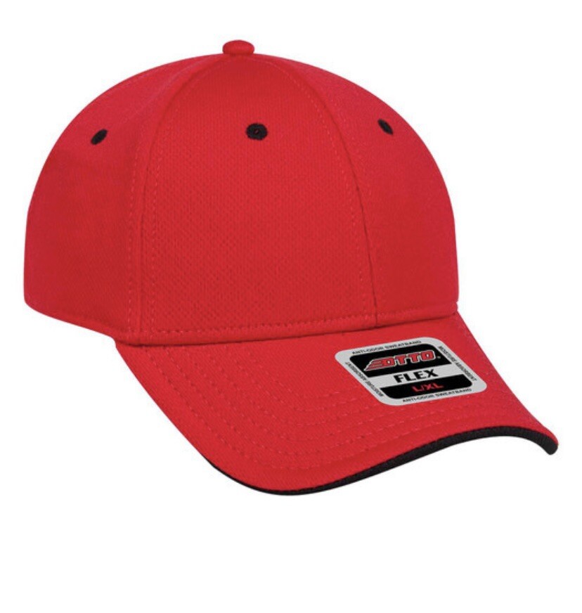 NEW RED BLACK OTTO CAP HAT FLEX FIT S/M ADULT SZ FITTED CURVED