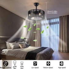 Modern Caged Ceiling Fans with Light & Remote Fringe Tassel 3Speeds Downrod