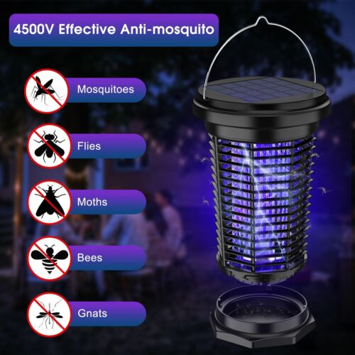 Solar Bug Zapper for Outdoor & Indoor, USB Rechargeable Mosquito Killer with UV